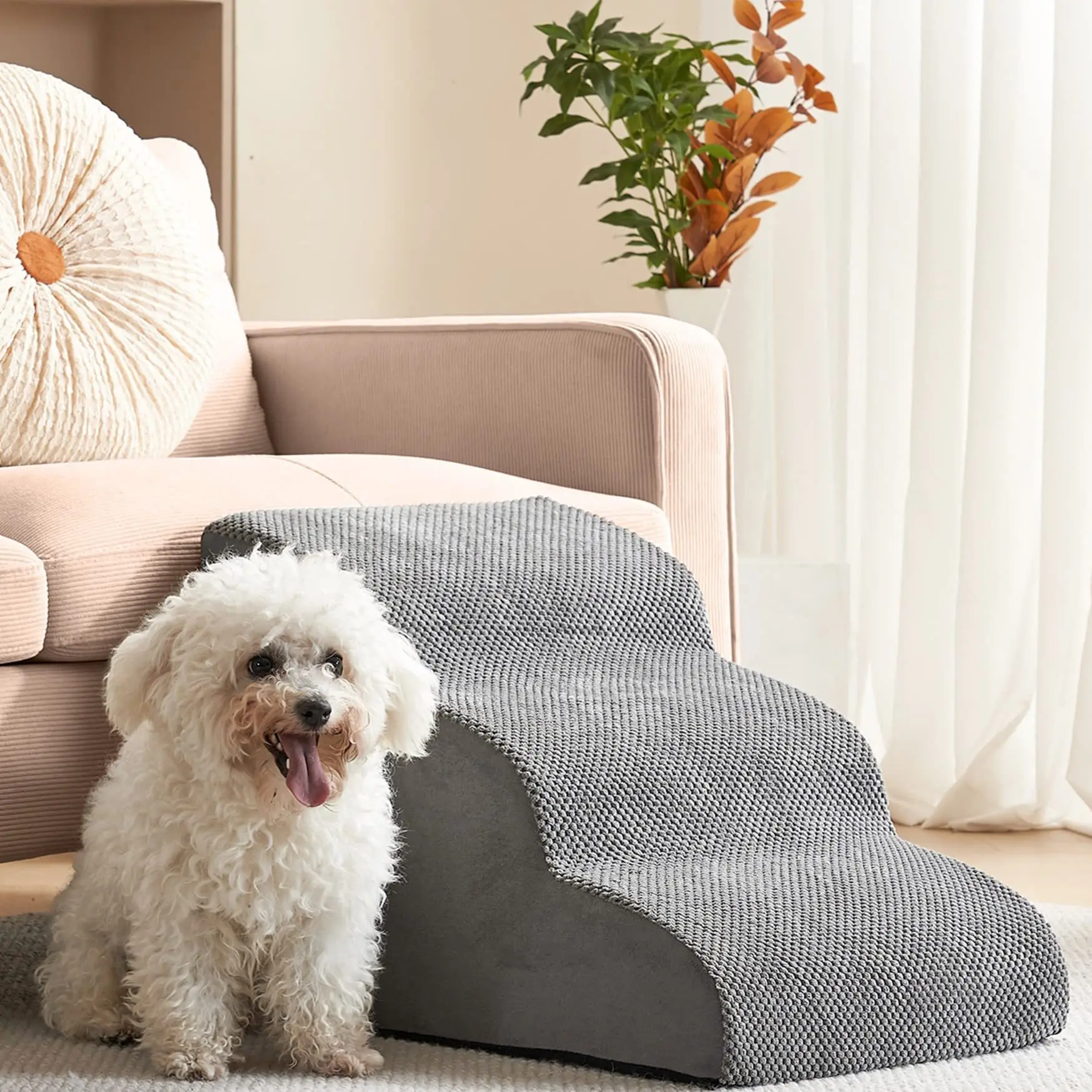 Safety High-Density Foam Dog Stairs Ramp Durable Non-Slip Waterproof Fabric Covered Pet Steps for Beds Couches Pet Slope Stairs