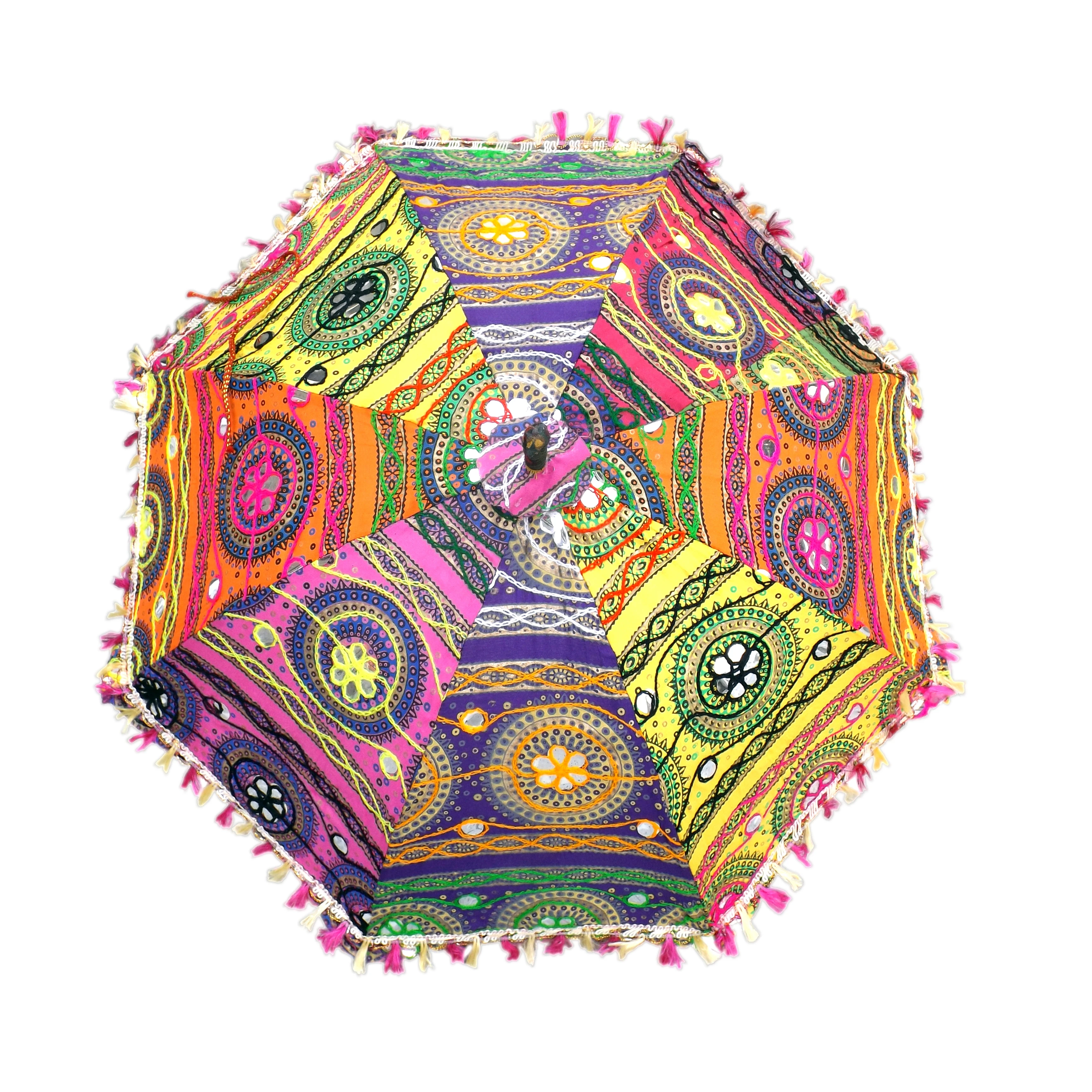 Wholesale Bohemian decorative Indian hand embroidered cotton quilted Umbrella ethnic vintage sun protected parasol umbrella