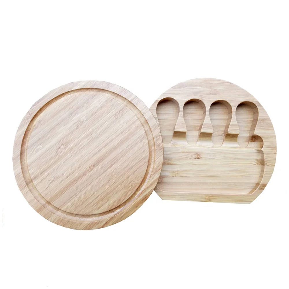 Round Bamboo Cheese Cutting Board Set With Knives Customized Cheese Board Bamboo set