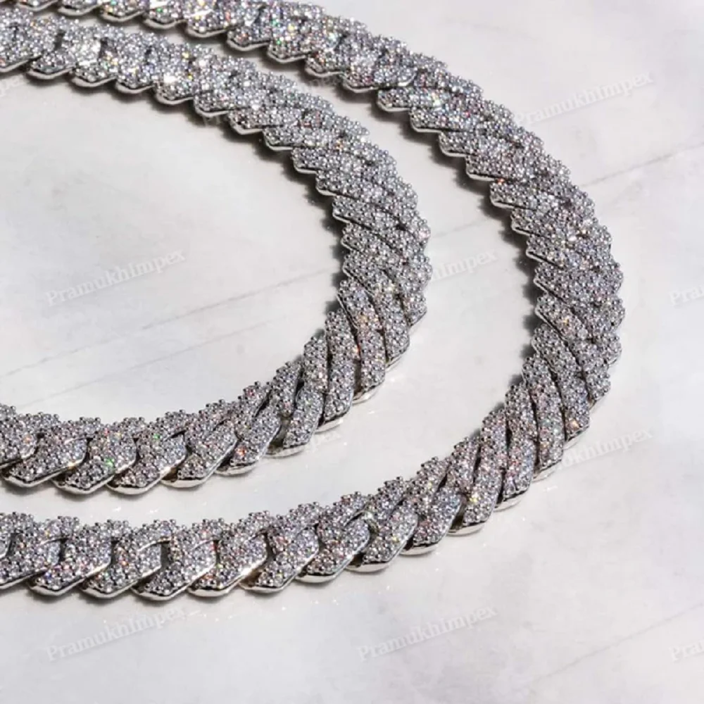 Artificial Diamond Chain Silver Moissanite Round Miami Chains Wholesale Low Price Moissanite Cuban Link Chain Necklace For Him