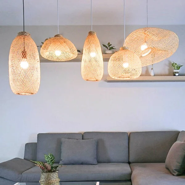 Best Price Set of 5 Bamboo Lamp for Living Home Decor Pendant Light Ceiling Lamp Light for Resort Hotel Woven by Vietnamese