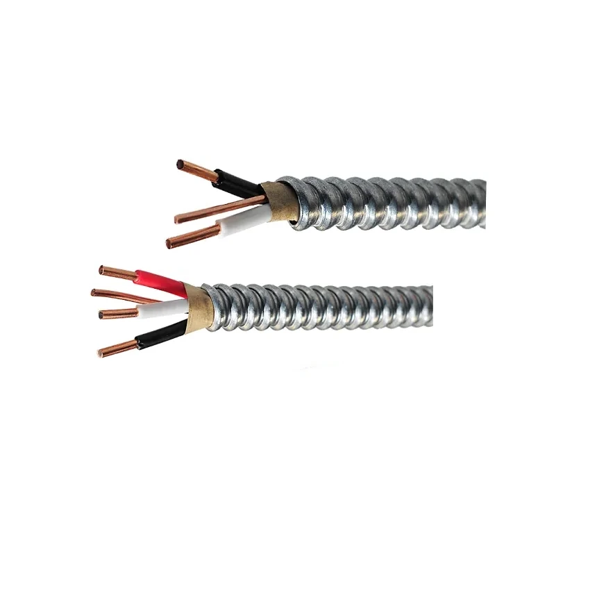 14/2 Type 250-Feet 14-Gauge 2 Conductors MC Solid Metal Clad Cable with Aluminum Armor and Green Insulated Ground Wire Grey