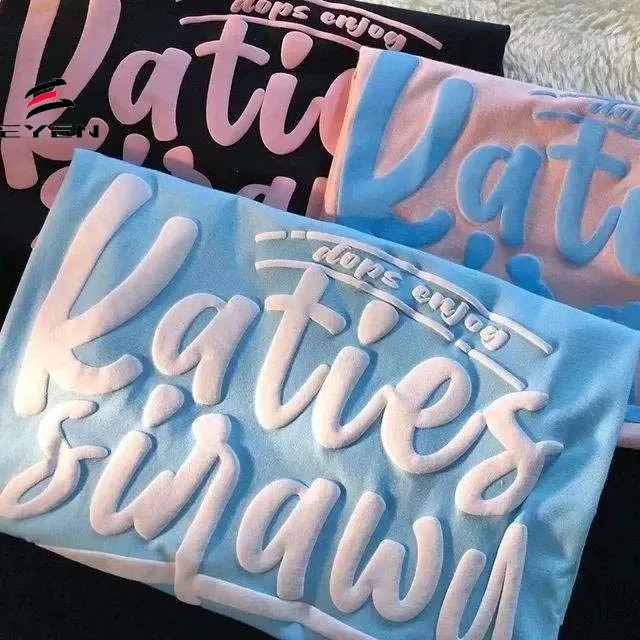 Conyson Unisex Plain 100% Cotton Heavy Weight Custom T Shirt Puff Print Oversized Blanks Custom 3D Puff Tshirt