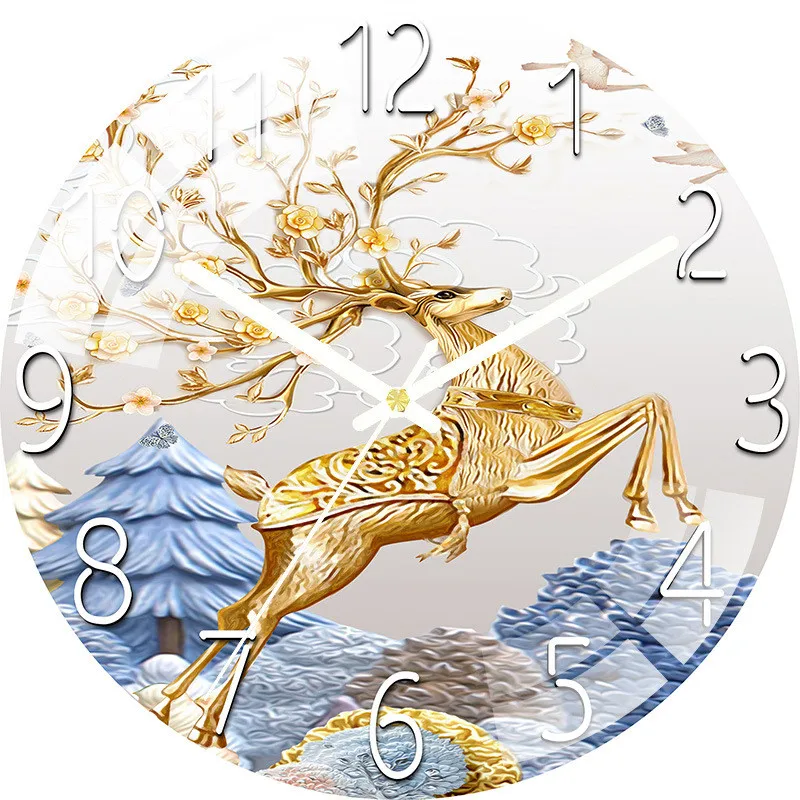 Gold Elk Clocks Wall Clock Living Room NordicHousehold Fashion Glass Punch-free Light Luxury Silent Watch Simple Mute Quartz
