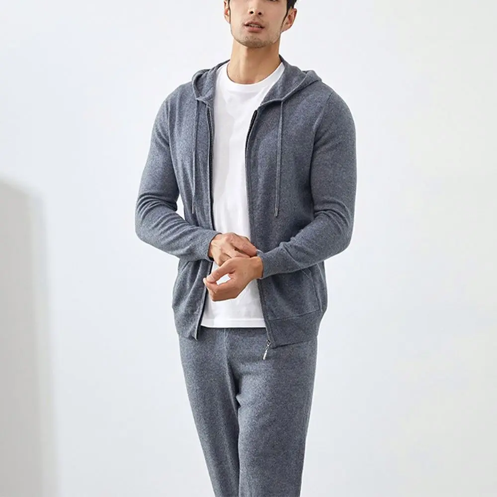 Custom Logo Men Zip Up Hoodies Sweatshirts Hooded Sweater Cardigan Trendy Knit Organic Cashmere Sweaters