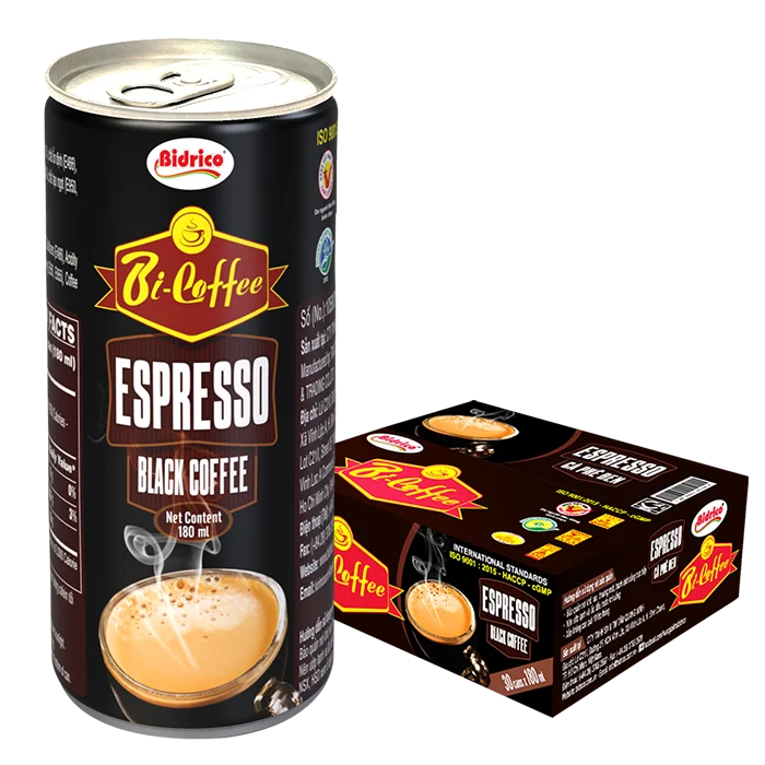 High Quality Bidrico Espresso Black Coffee Iso Haccp Neutral Coffee Can 180ml Instant Coffee From Vietnam Manufacturer Wholesale