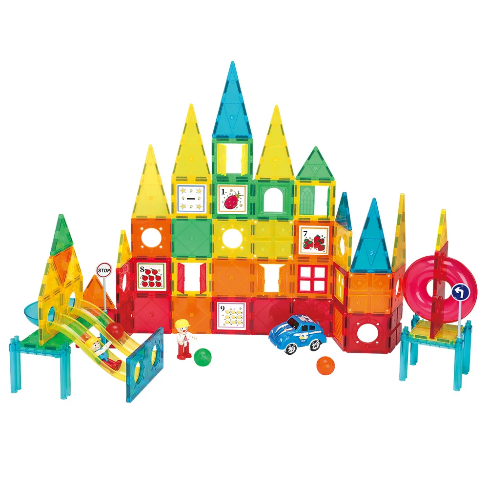 2023 New ODM/OEM Marble Run+Racing Truck Magnetic Construction Blocks 200pcs 3D Magnetic Building Tiles DIY Playing Freely Toy