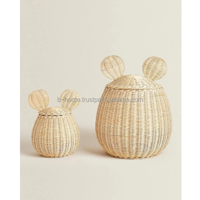 2024 New Arrival Beige Rattan Basket with Unique Design Wicker Material Ear Weave for Kids Made in Vietnam Handicraft