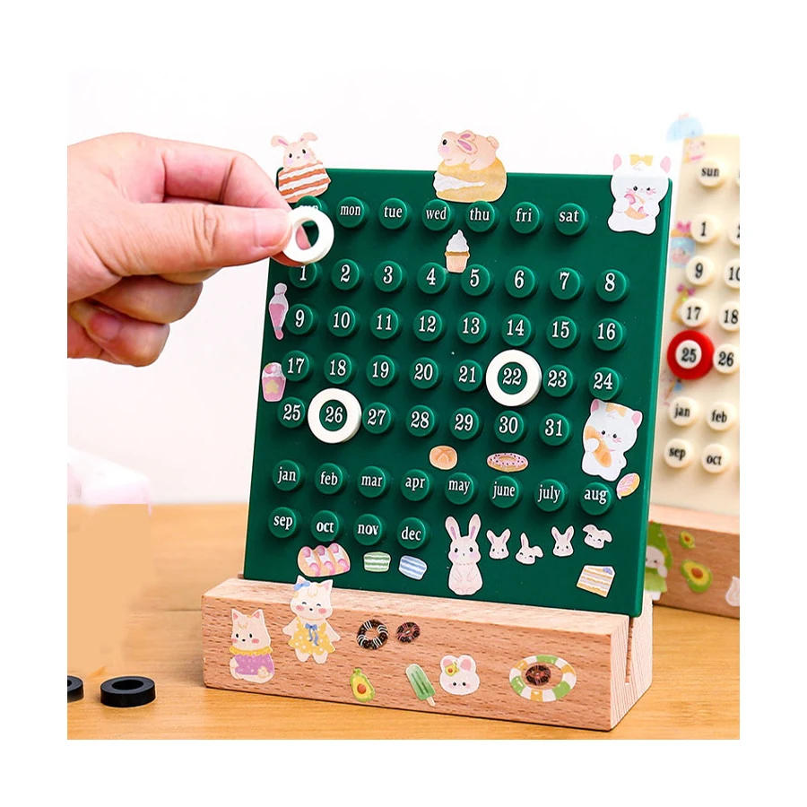 2025 Creative Desk Decoration Ring Acrylic Perpetual Calendar Diy Ring Wood Calendar For Gift