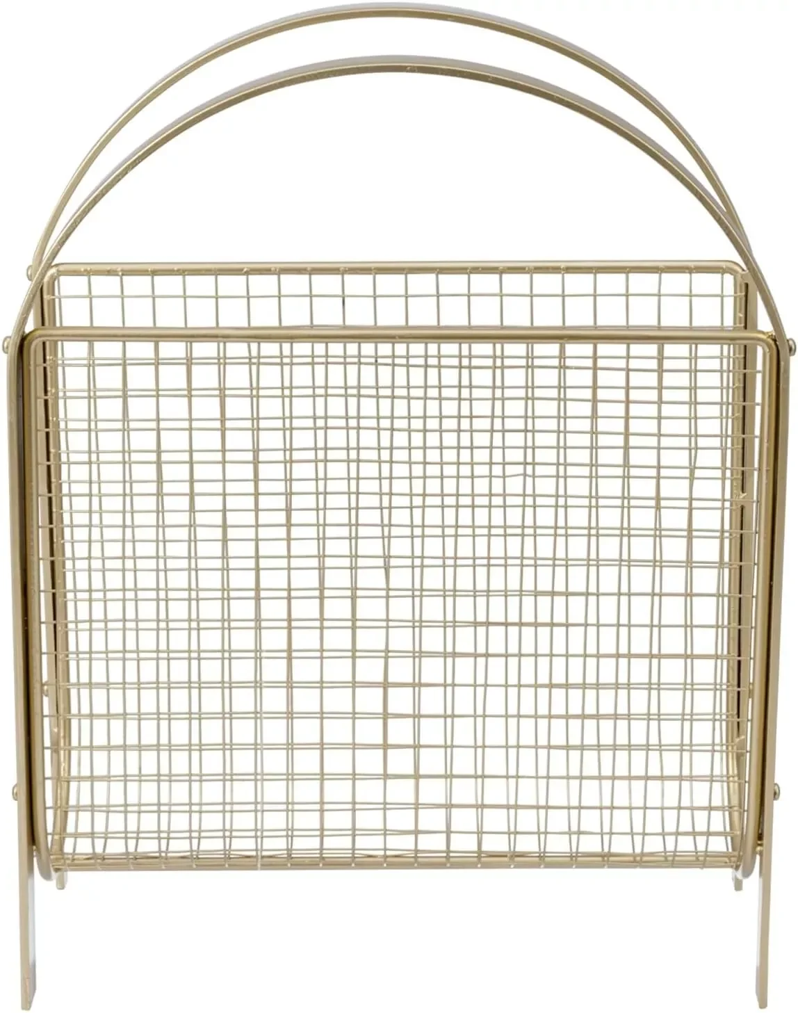 Handbag Style Design Vintage Magazine Holder Floor Standing Rack Sling with Brass Tone Metal Frame and Mesh Sling