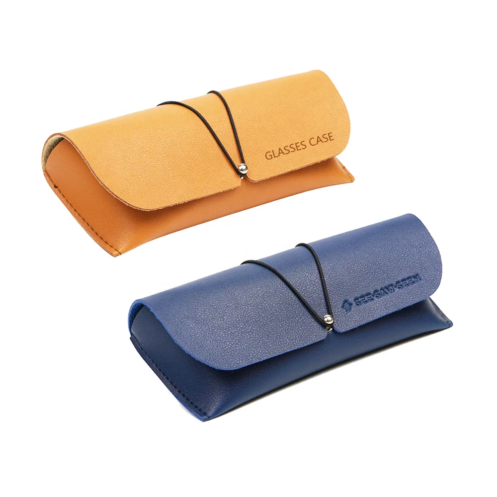Leather Eyeglasses Case Flexible Sunglasses Pouch Slim Case with Drawstring for Women Men Horizontal Eyeglass Case