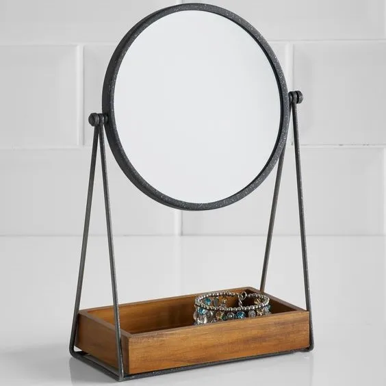 Marble Base Luxury Design Table Top Desktop Mirror Hotel Used Makeup Golden Round Adjustable Mirror