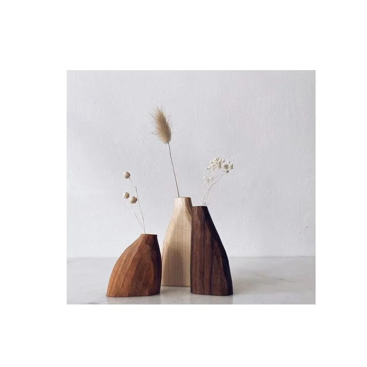 Wooden Flower Vase Home Decor Gift Solid Handmade Natural Wood Vases Modern Rustic Vases Modern Decorative Planter