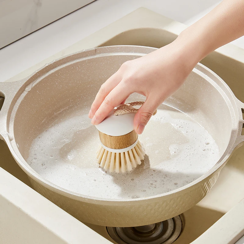Заводская щетка из натурального бамбука и дерева круглая мини-щетка для мытья посуды кухонные щетки чистки