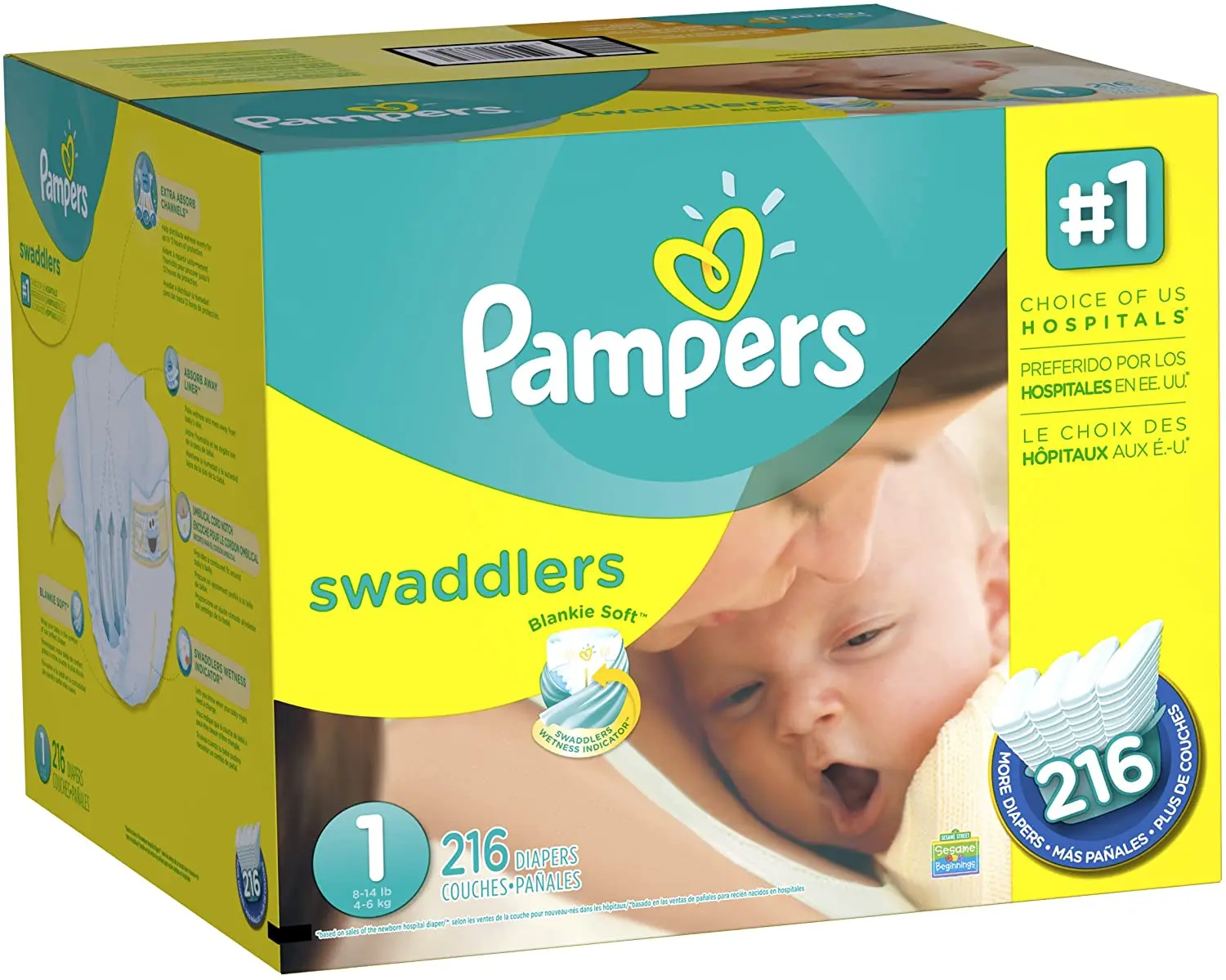 High Quality Pampers Swaddlers Diapers, Size 1,2,3,4 One Month Supply (198 Count), Ultra Soft Disposable Baby Diapers