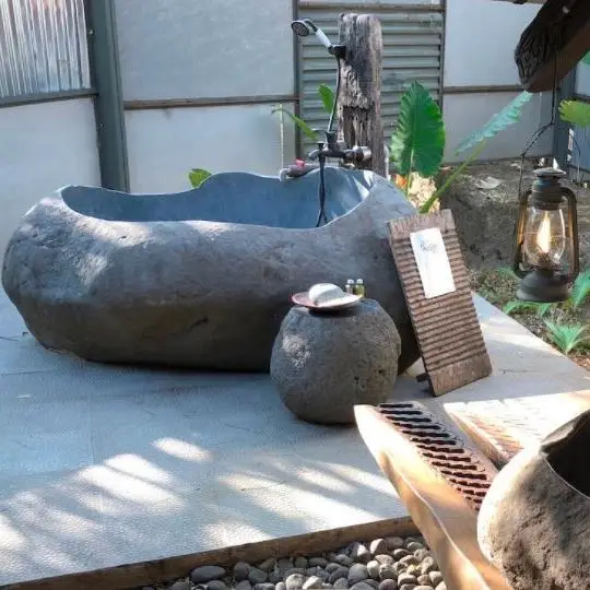 Product Stone Bathroom Bathtub and Bali Hand Carved Stone Bathtub hand made From Indonesia for Soaking with Armrests