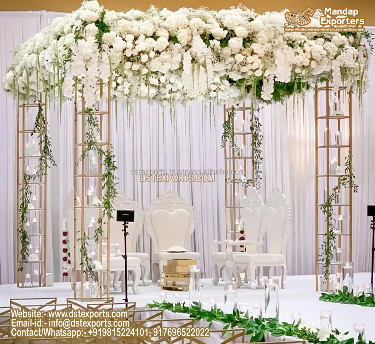 Special Design Elegant Wedding Metal Mandap South Asian Candle Pillar Wedding Mandap Dazzling Metallic Candle Lit Wedding Mandap