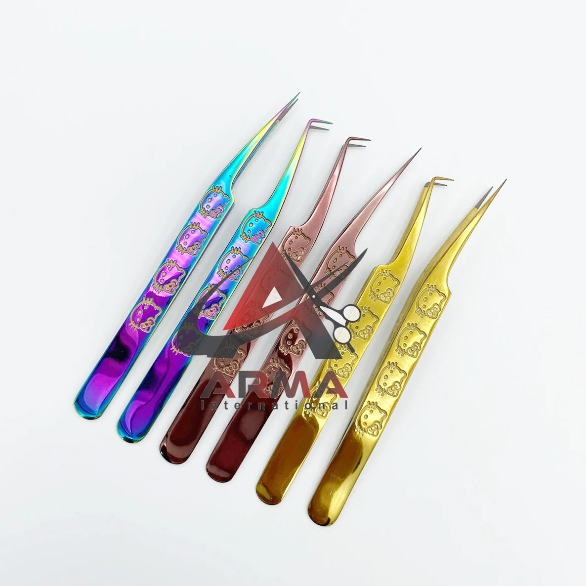 New Pattern Solid Hello Kitty Eyelash Tweezers With Custom Logo Fiber Tip Eyebrow Tweezer Individual Lashes Extension Tweezers