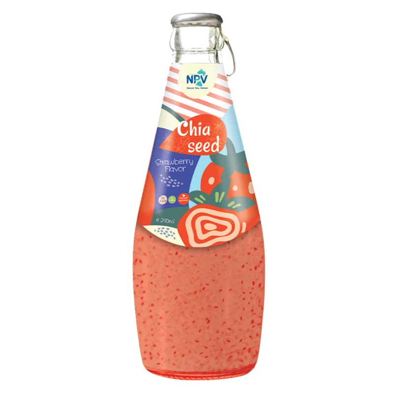 Private Label Reasonable Price 290ml Glass Bottle Chia Seed Drink With Fresh Strawberry Flavor - HALAL ISO Certification