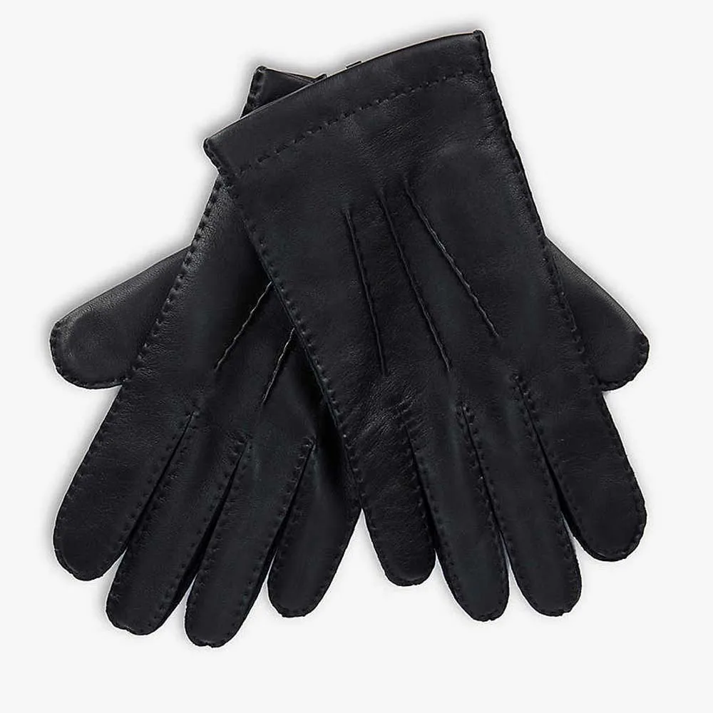 Men Leather Gloves Classic Black Breathable Full Finger Deerskin Driving Gloves Male Unlined