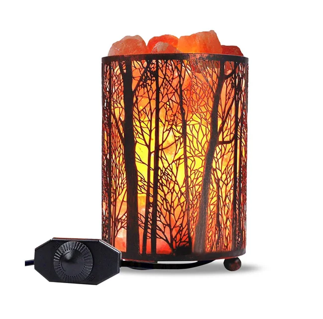 Original pink Natural Himalayan Salt Basket Lamp,Tall Round Metal Crystal Basket Lamp,Night Stand Light For Bedroom Decoration