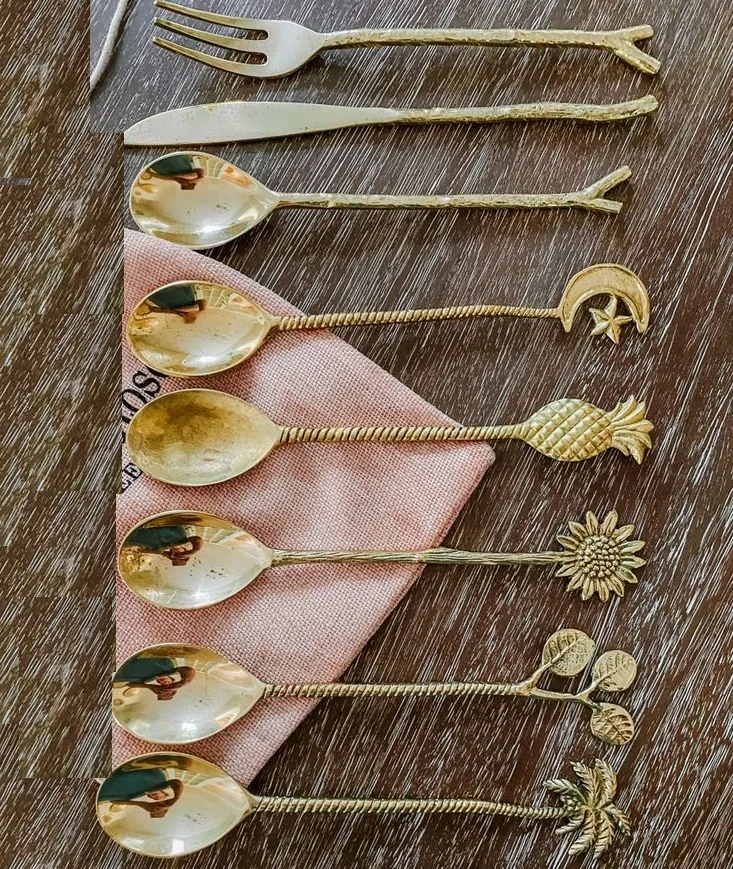 Salad Server with Resin Handle Stainless Steel Big Small Spoon Fork And Knife Dinnerware Set Metal Cutlery Gift Wedding Party