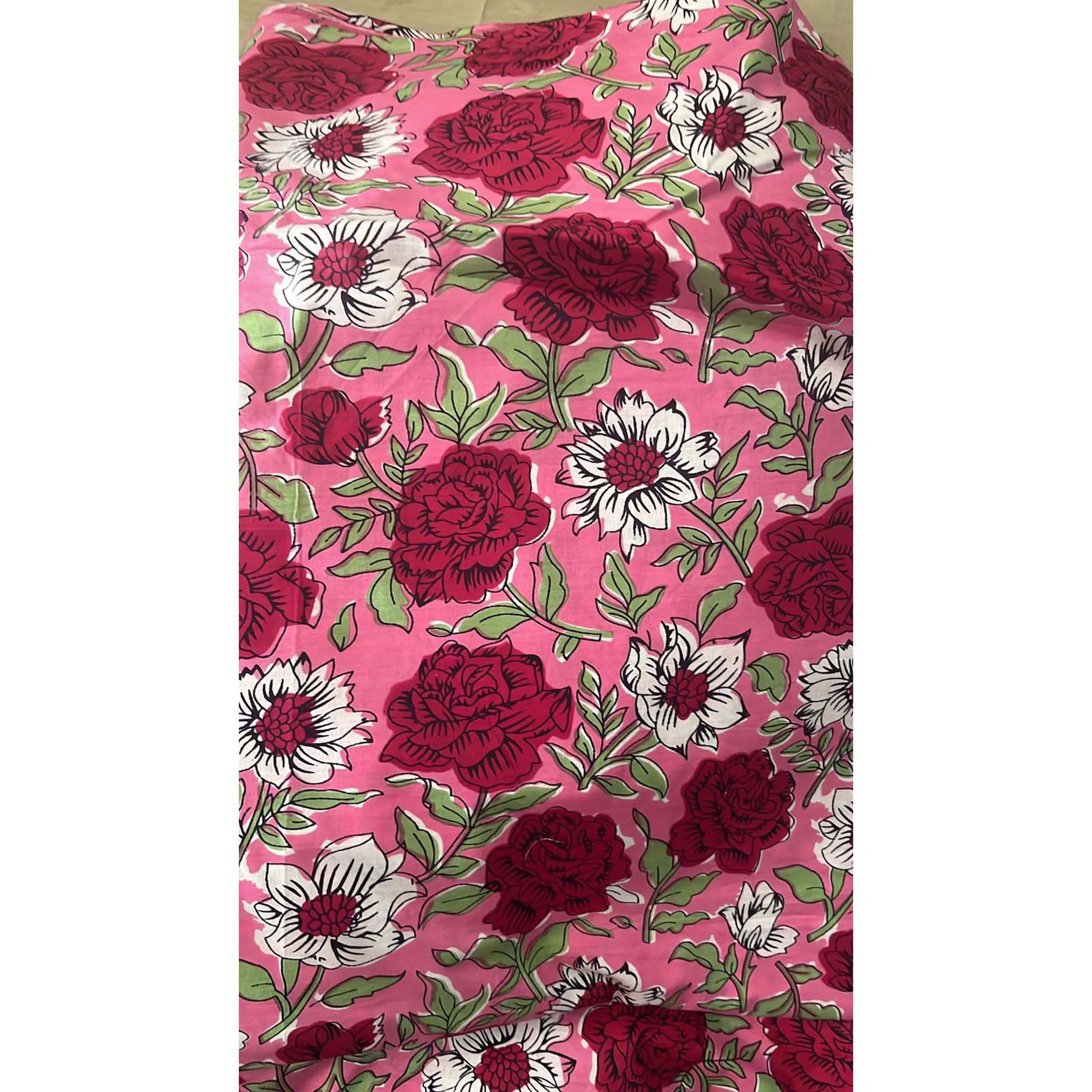 Beautiful Hand Block Print Fabric Floral Print Indian Kimono Rob Fabric For Indian Dress Cotton Hand Block Floral Print Fabric