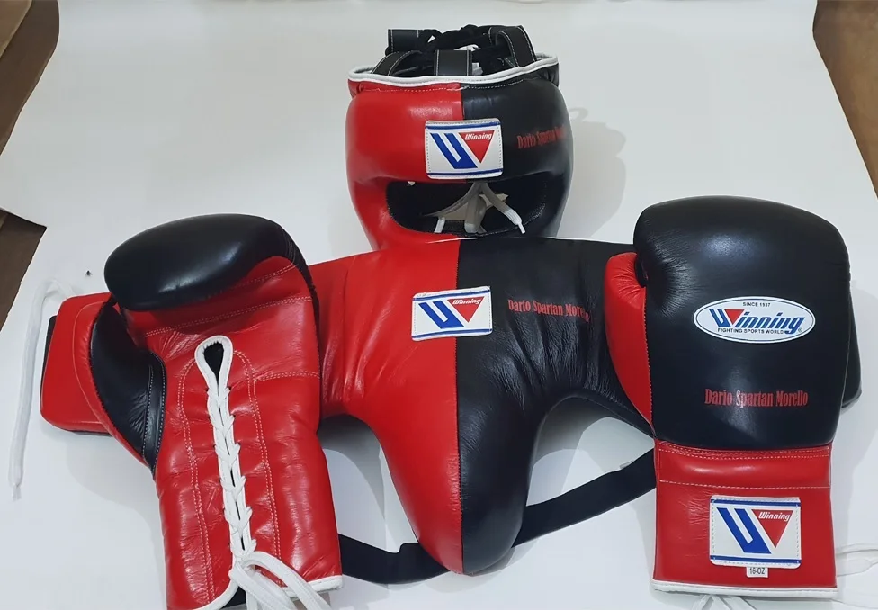 Custom Winning Leather Boxing Gloves with Personalized logo Professional Training Sparing Boxing Gloves focus pad head guard set