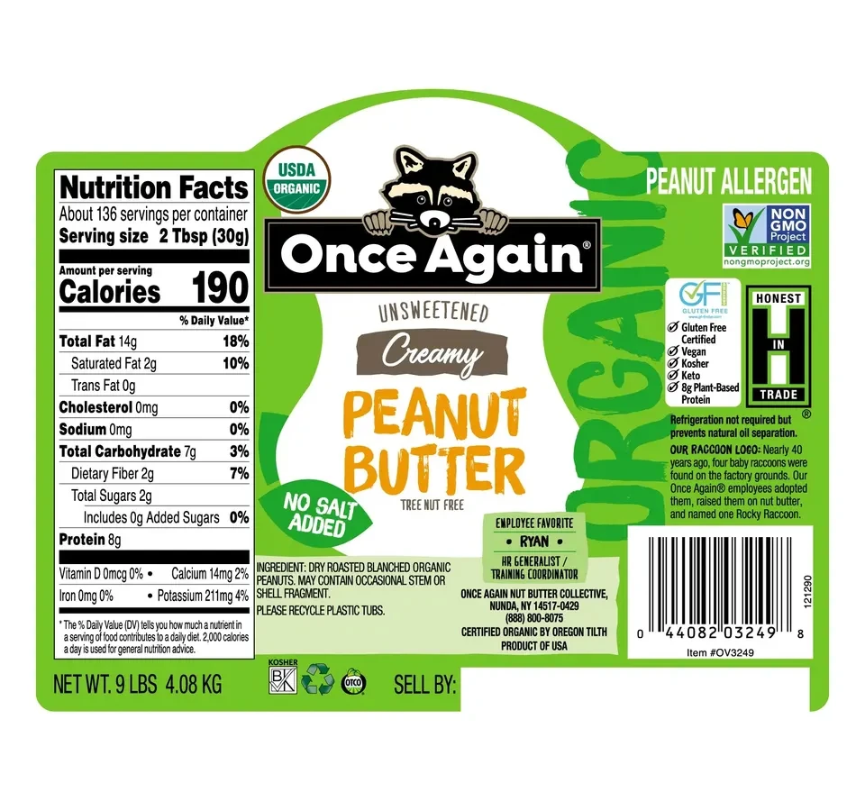 Premium Quality 9lb Pail Organic Unsalted Smooth Peanut Butter Gluten-Free Vegan Non-GMO Bulk Packaged Unsweetened Unsullied