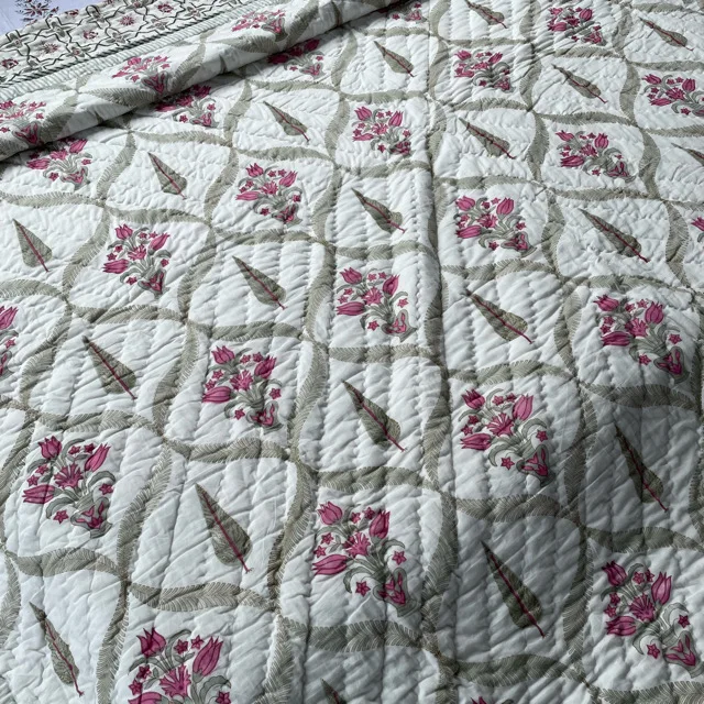 Jaipuri Handmade Quilt Indian Hand Block Printed Reversible Razai Cotton Voile Handmade Quilt Patch Work Quilt