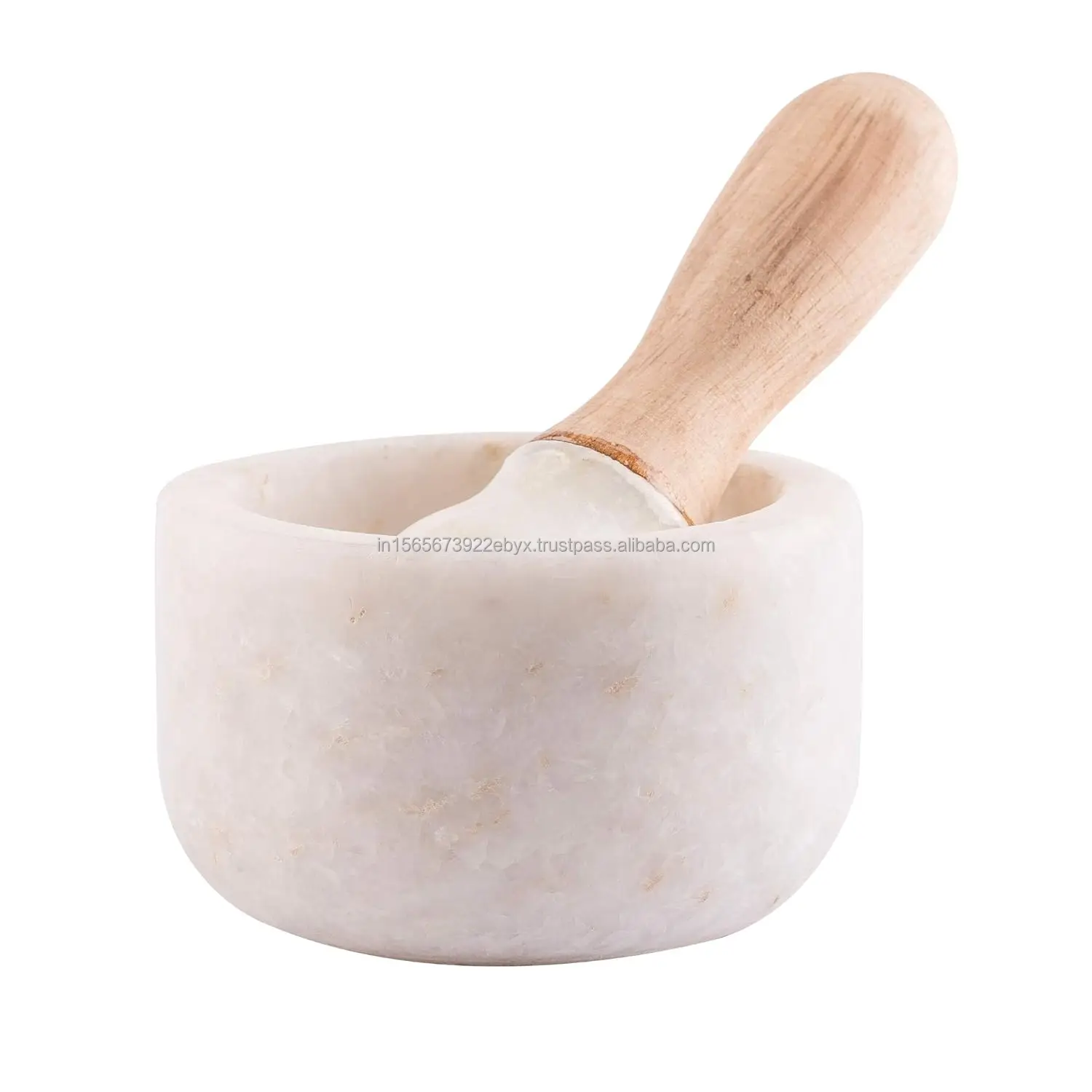 Wholesale Supply Handmade Grinder 4 inch White Marble and Wood Mortar and Pestle Available at Low Price from India