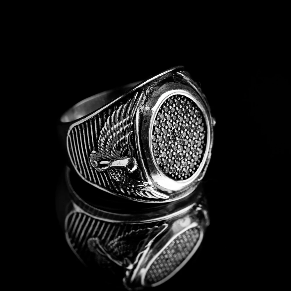 Hawk Eagle Oxidized Wholesale Handmade 925 Silver Men Rings Turkish Classic Fine Jewelry for Man