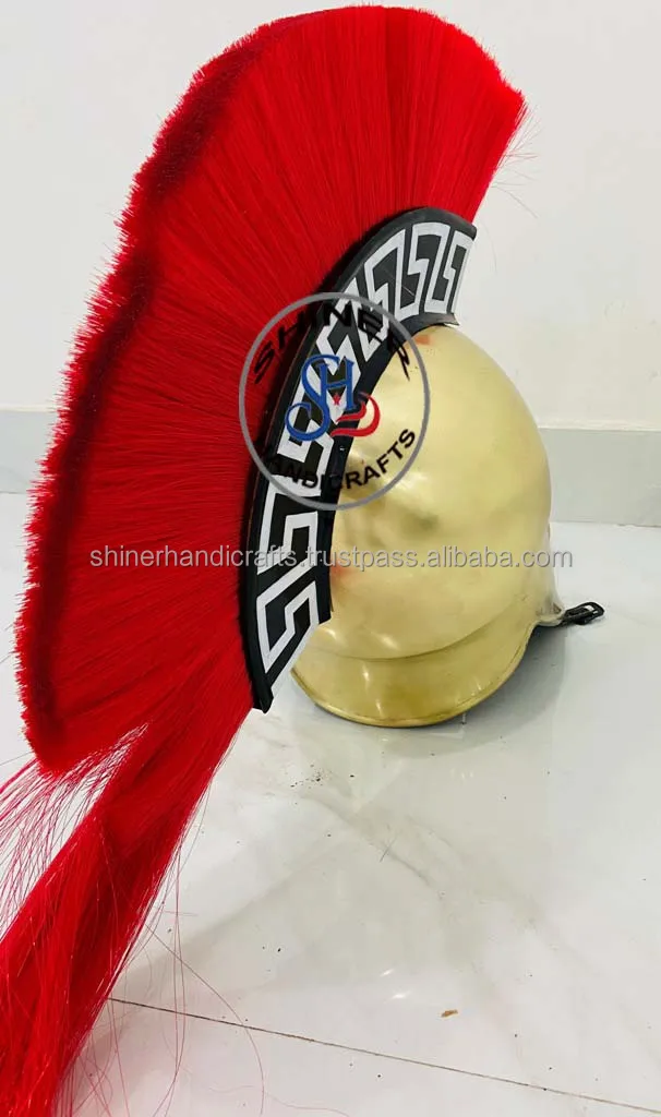 Средневековый греческий Спартанский коринский шлем 18 калибра стальная Античная Броня с красным шлейфом Латунный Шлем F деревянной