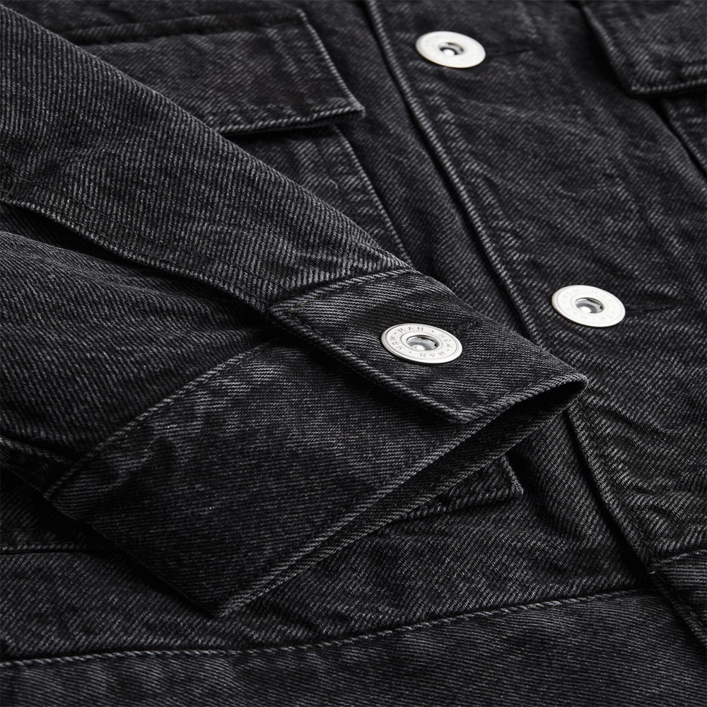 Lined Borg Collar Denim Jacket High Quality Black Cotton Jackets Customized Logo Long Sleeve Plus Size Coats for Man OEM