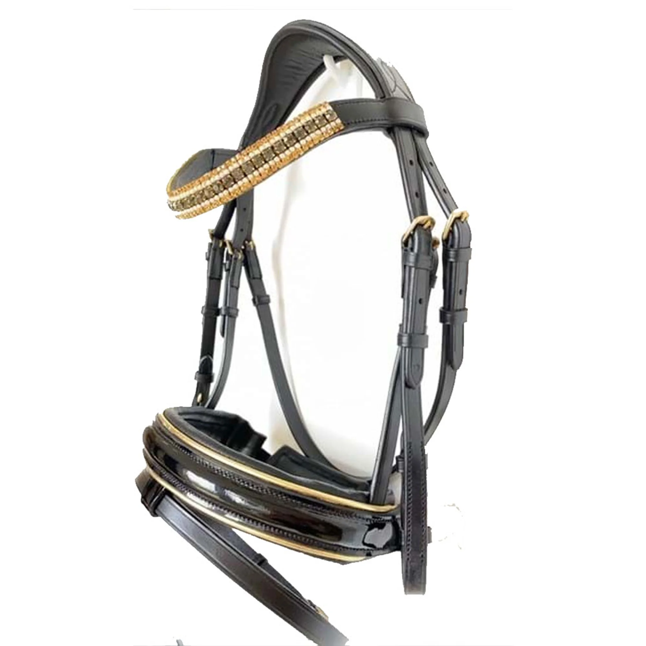 Stylish Attractive Design Super Cowhide Leather Luxury Beautiful Horse Bridle With Fancy Crystals Swarovski Rose Gold Patent