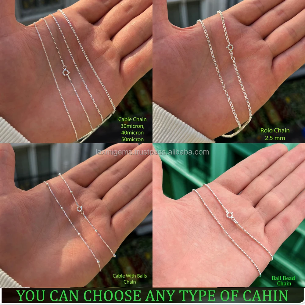 Wholesale 925 Sterling Silver Chain Necklace with Faceted Gemstone Ethnic Style Rhodium Plated for Wedding Gift or Engagement