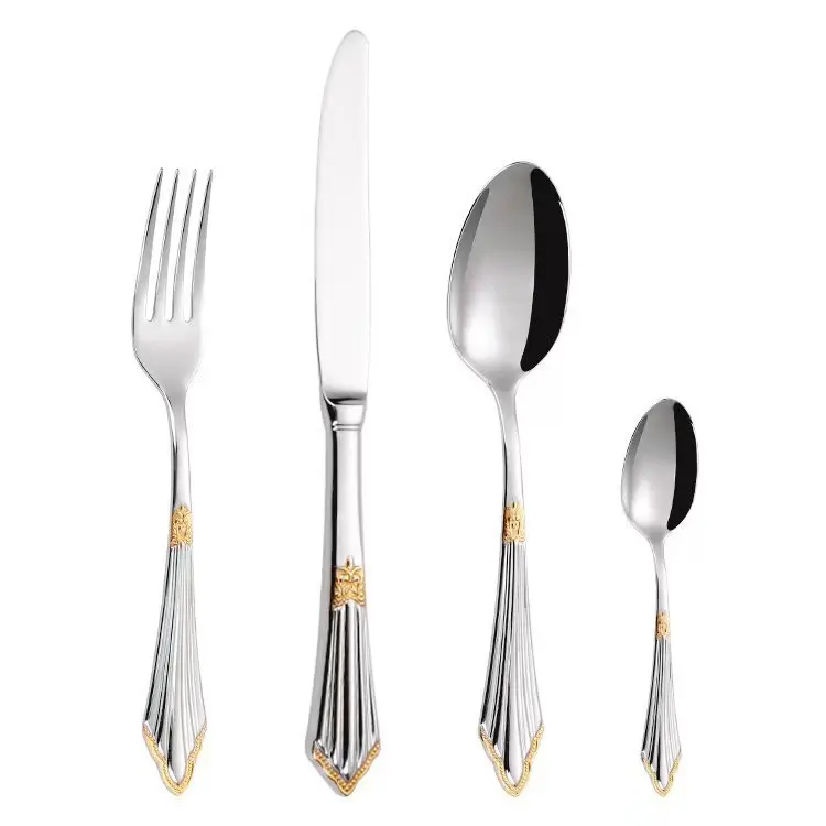 Western style embossed gold-plated 304 stainless steel tableware set steak knife and fork hotel supplies luxurious palace style