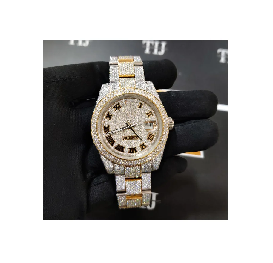 Classic Design Custom Logo Hip Hop Bust Down Iced Out VVS Clarity Moissanite Diamond Stainless Steel Watch For Wholesale Price