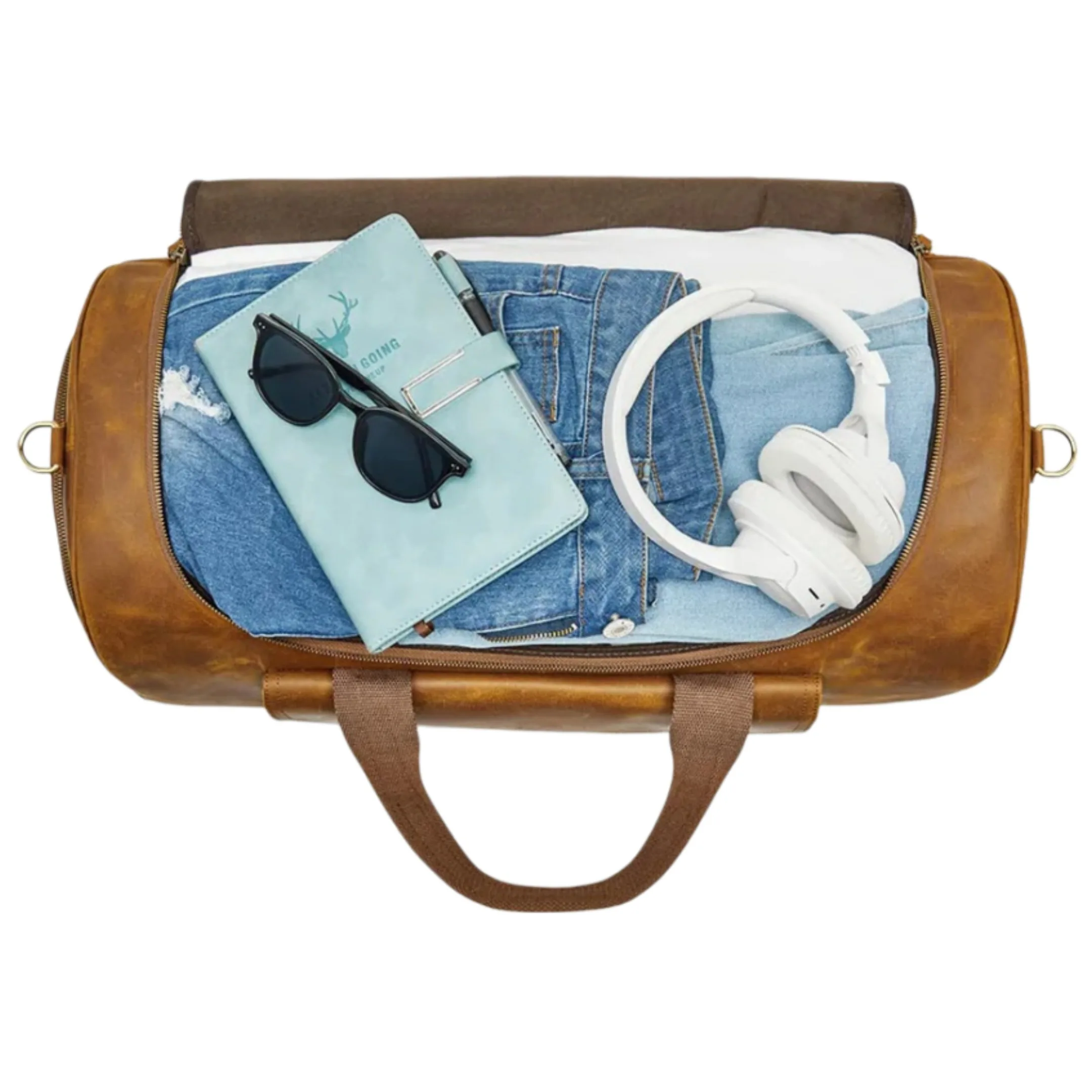 Premium Crazy Horse Designer Genuine Leather Duffel Bag with Shoe Compartment & Trolley Sleeve Travel Business Weekend Getaways