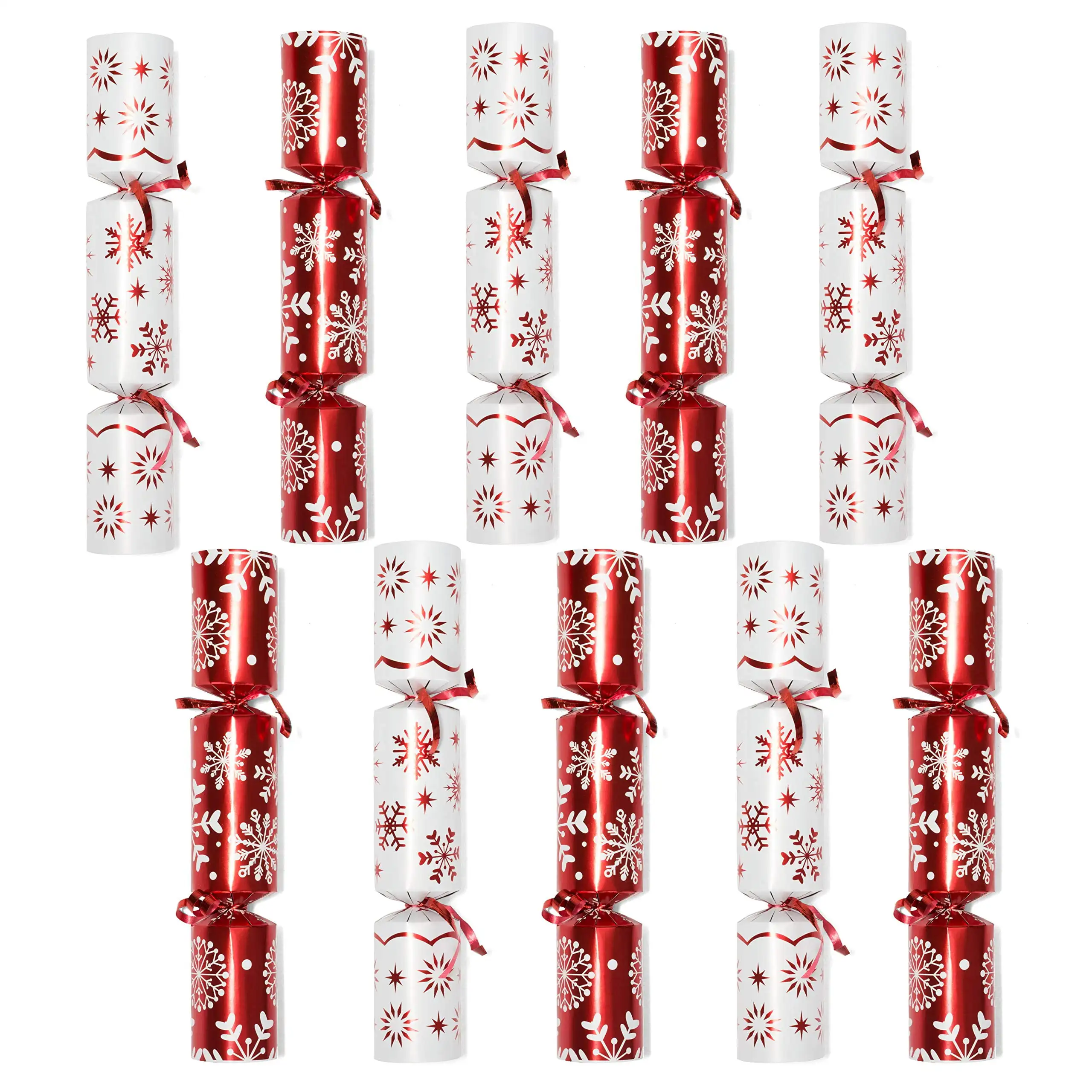 Christmas Party Table Favor with Red & White Snowflake Design No-Snap with Party Hat Christmas Cracker Decoration