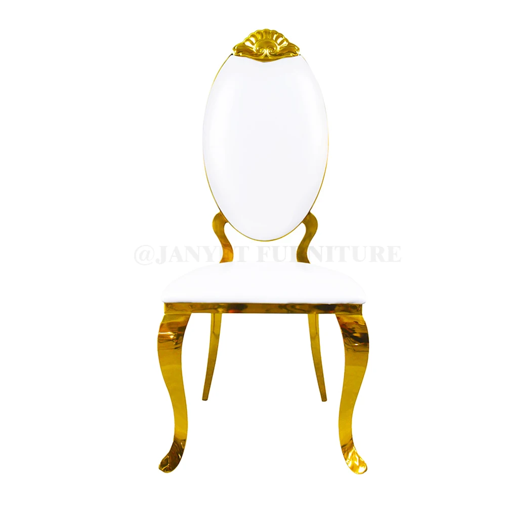 Оптовая продажа, роскошные золотые овальные металлические банкетные стулья для столовой, Штабелируемые Свадебные