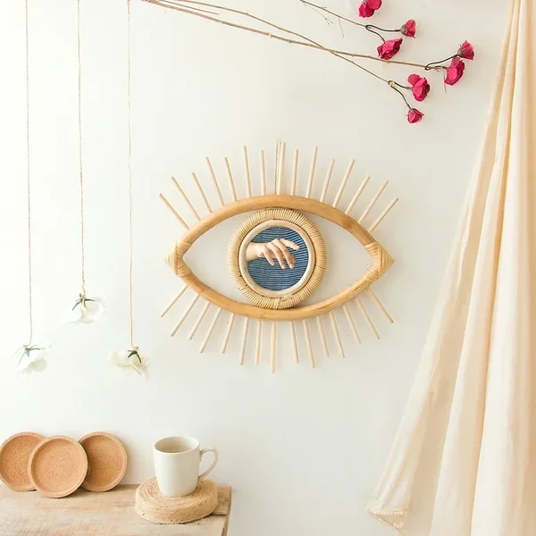 Wholesaler Rattan Eye Mirror Handwoven Hanging Mirror for Living Room Bedroom Decoration Vietnamese Manufacture