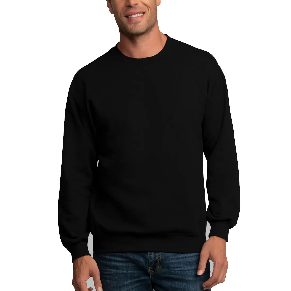 Round Neck Mens Sweatshirt Thermal Jet Black Soft Cotton Pullover Unisex Crewneck Sweatshirt Unisex Plain Sweatshirt