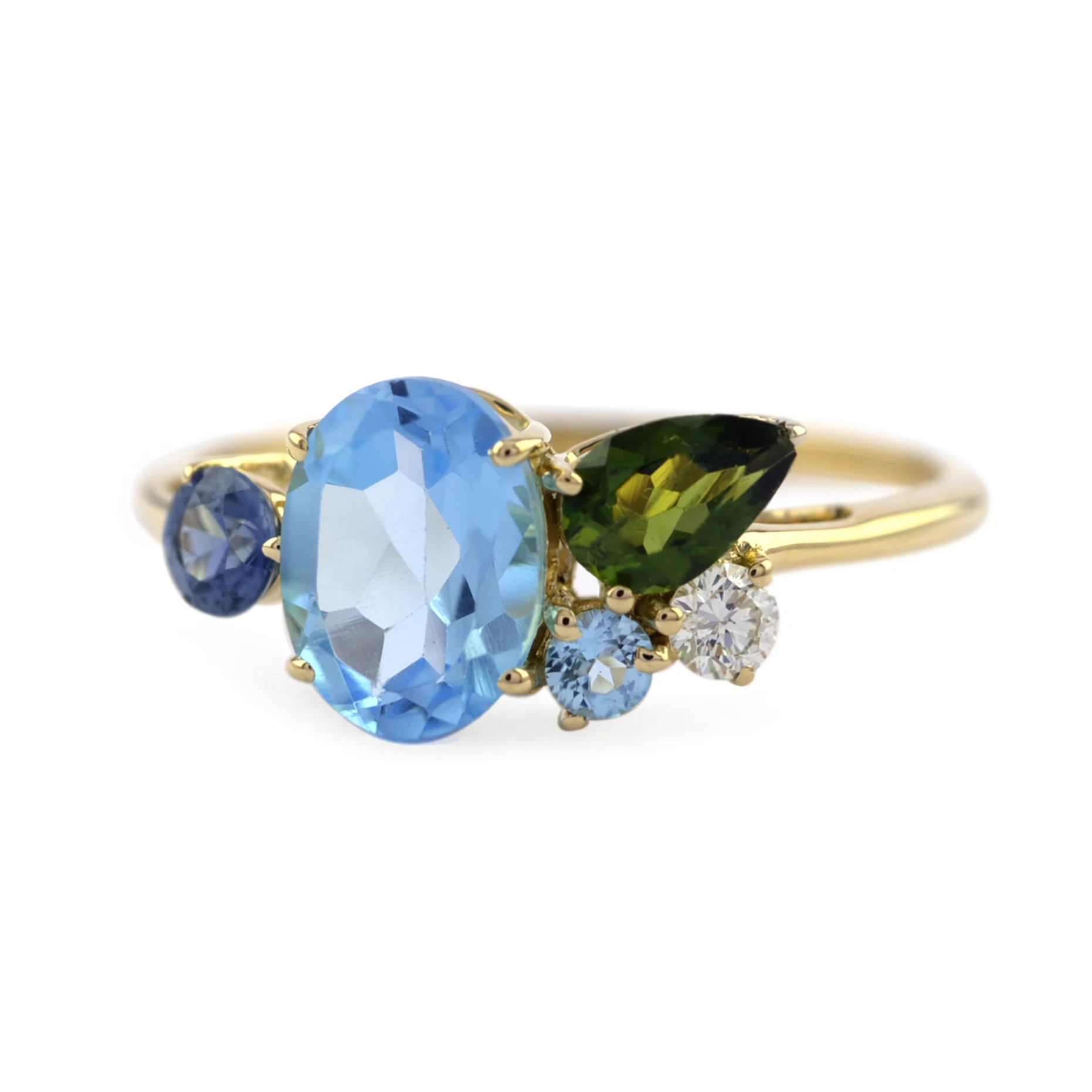 10K 14K 18K Solid Gold Ring Blue Topaz Sapphire Tourmaline Diamond Ring Natural Stone Personalized Promise Ring Women Jewelry