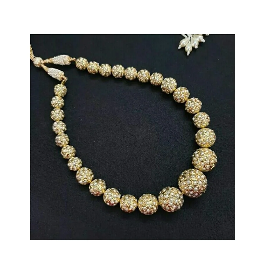 Indian Necklace Sets Jewellery Womens Trendy Brass Metal Necklace Classic Artificial Stone Set Chain Colourful Bridal Finishing