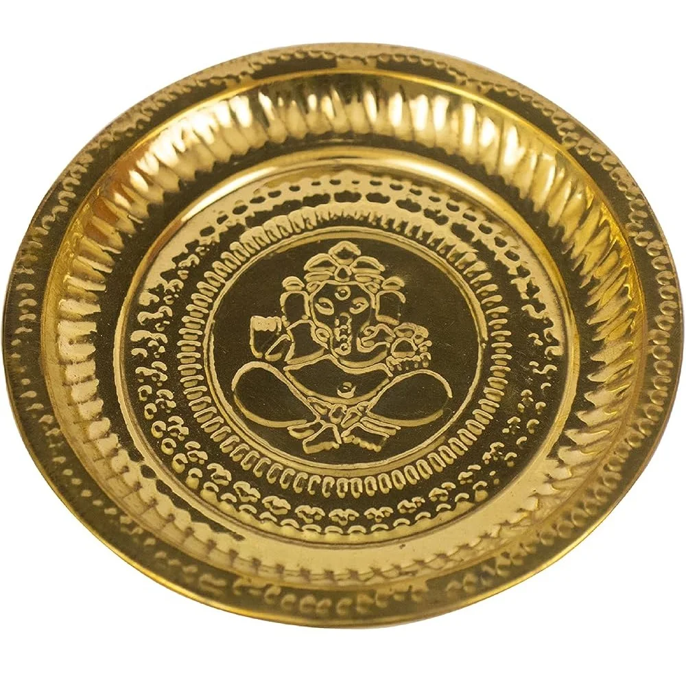 hot sale Brass Puja Thali Embossed Design Brass Pooja Plate Traditional For Pooja Arti Hindu Religious On Diwali Gift