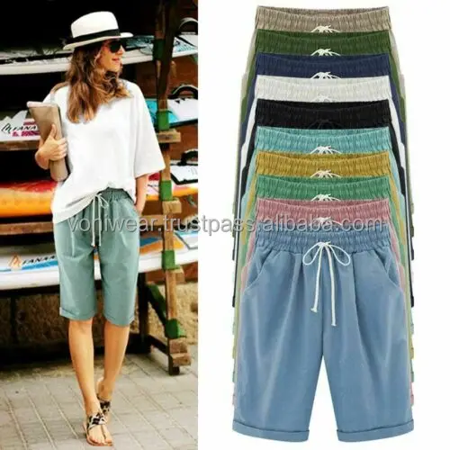 Womens Loose Solid Casual Summer Crop Pants Trousers Beach Bermuda Capri Shorts Customized Women Ladies Short