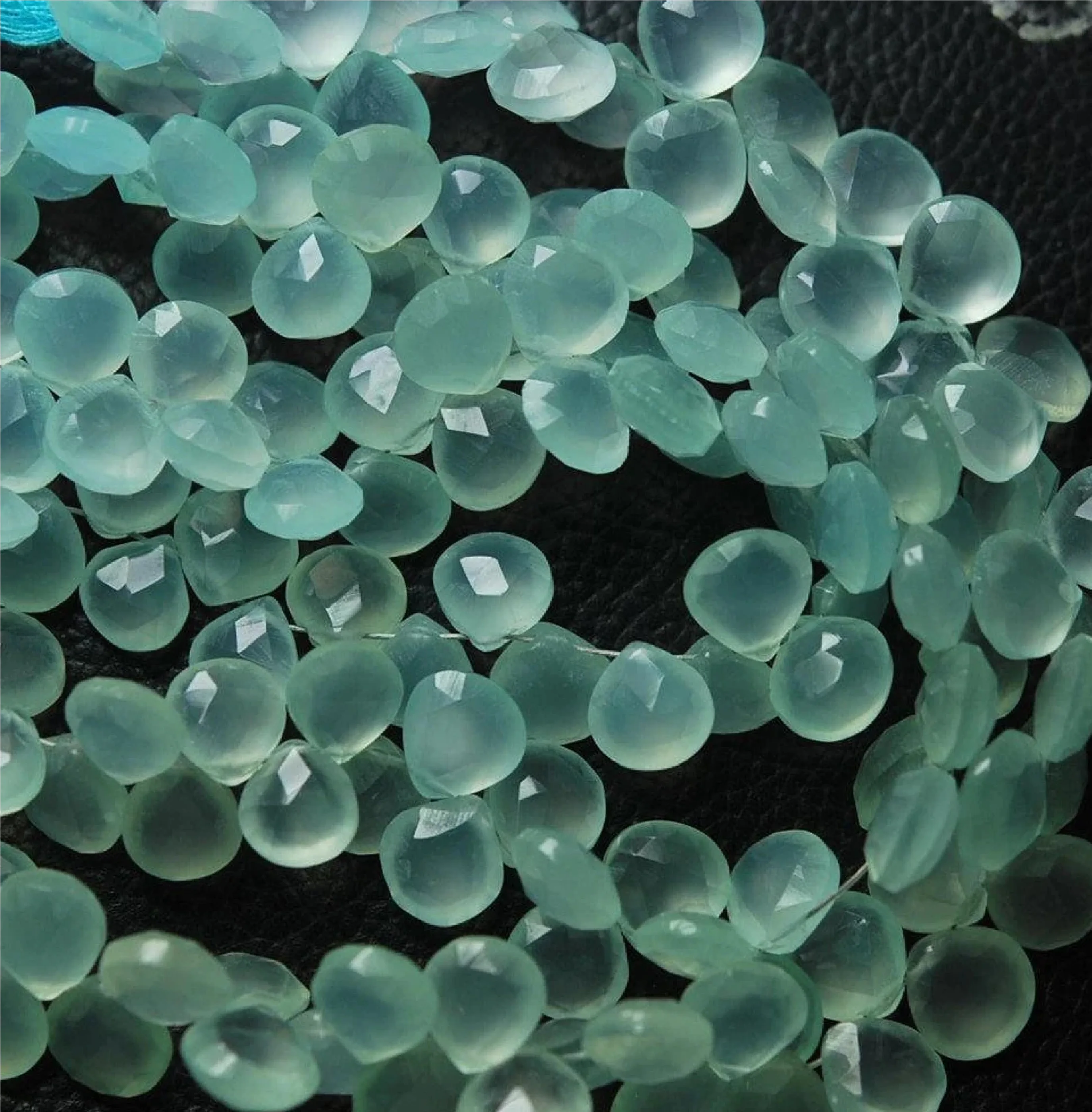 Natural Aqua Chalcedony Stone 8mm Faceted Heart Briolette Gemstone For Jewelry Making Loose Beads