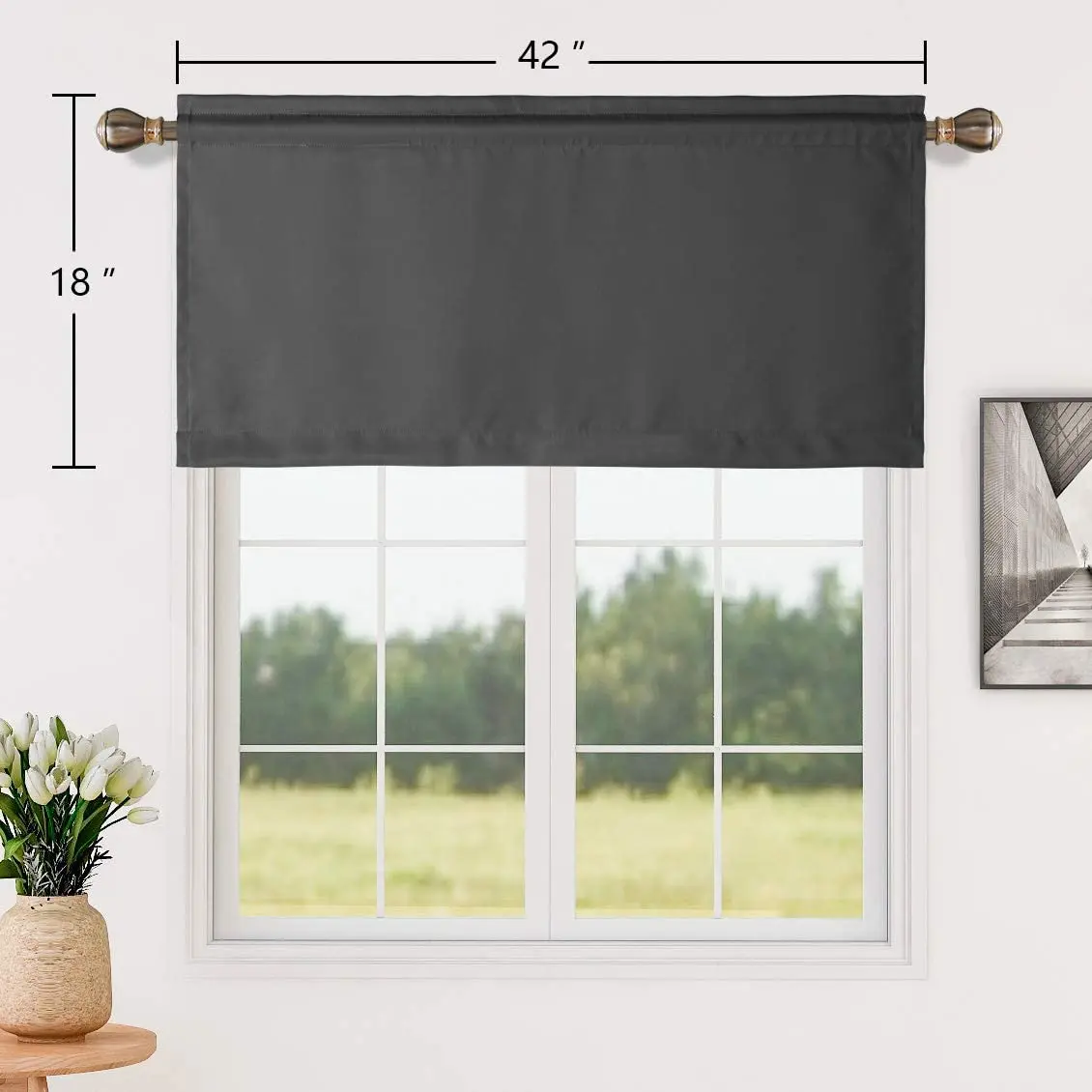 Dark Grey Valances for Window Thermal Insulated Room Darkening Kitchen Curtain Valances Rod Pocket Bathroom Valances