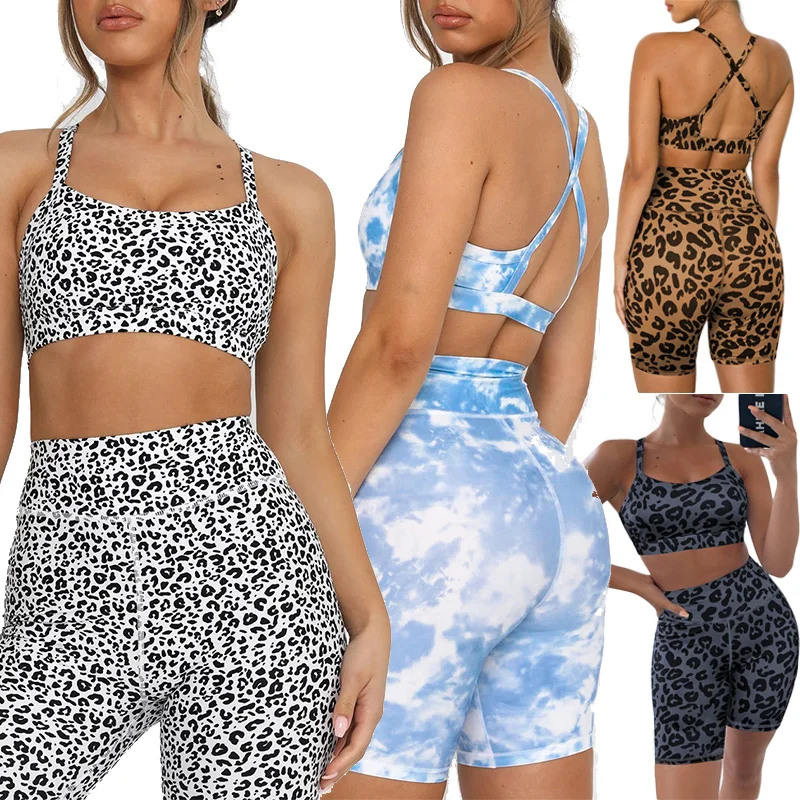 Women Sports Yoga Set Padded Bra Gym Crop Top And Fitness Running Biker Shorts Suit Custom Rib Fabric Active Workout 2 PCs Set